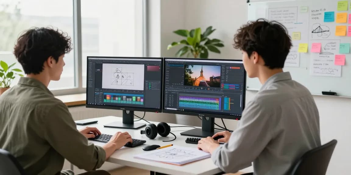 Creative professional creating NSFW content in a vibrant digital studio.
