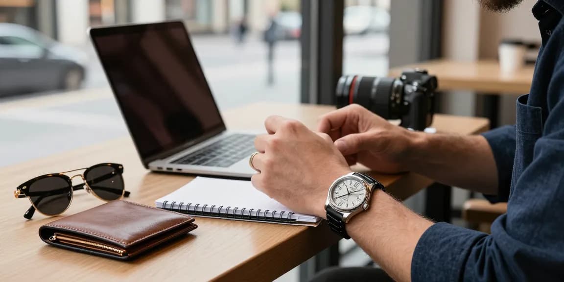 Replica watches showcased on a wrist in a chic café, reflecting luxury and style.