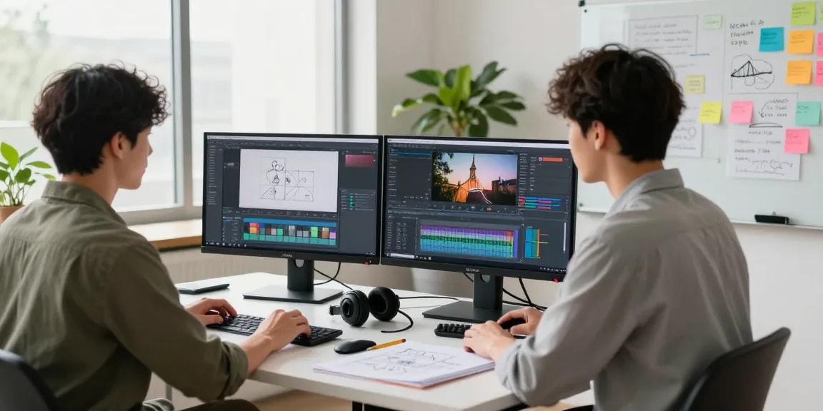 Creative professional creating NSFW content in a vibrant digital studio.