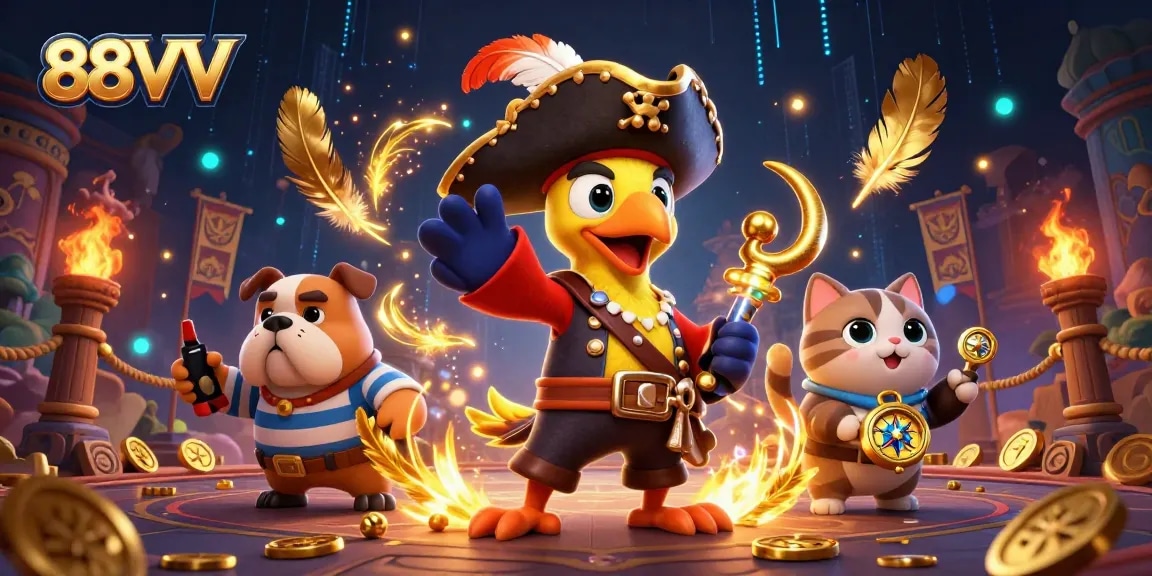 Engage with 88VV's thrilling casino experience featuring vibrant characters and dynamic gambling elements.