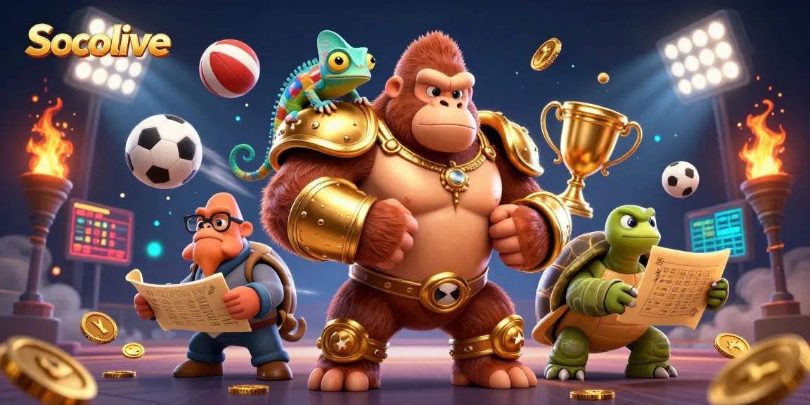 Socolive offers thrilling live sports betting action with vibrant visuals, showing a dynamic scene of sports balls and characters.