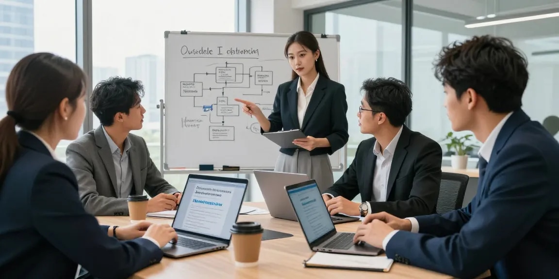 Collaborative team discussing cheap business mobile deals in a modern office.