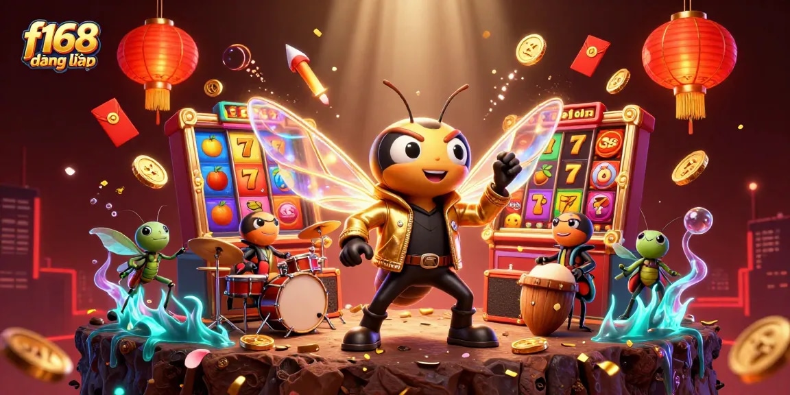 Experience the thrill of f168 đăng nhập with vibrant slots and dynamic characters in a lively casino scene.