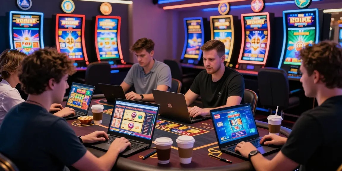 Players enjoying games at non UK online casinos in modern digital setting with vibrant graphics.