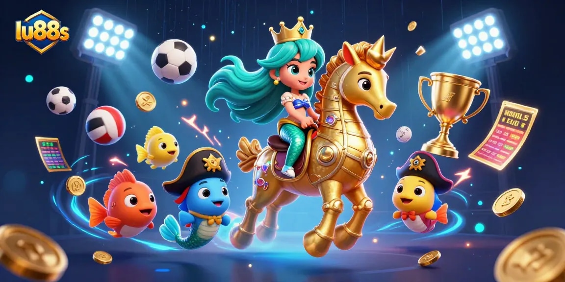 lu88s captures the excitement of sports betting with vibrant characters and elements.