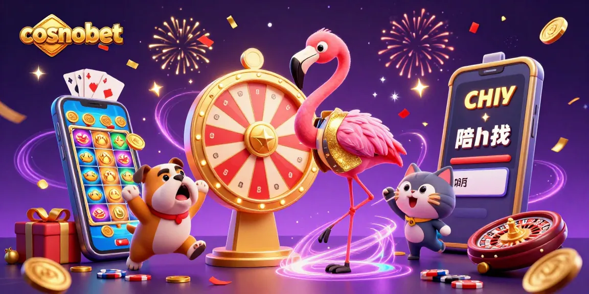 Play thrilling games with cosmobet as a flamboyant flamingo hosts a vibrant online casino, featuring fun prizes.