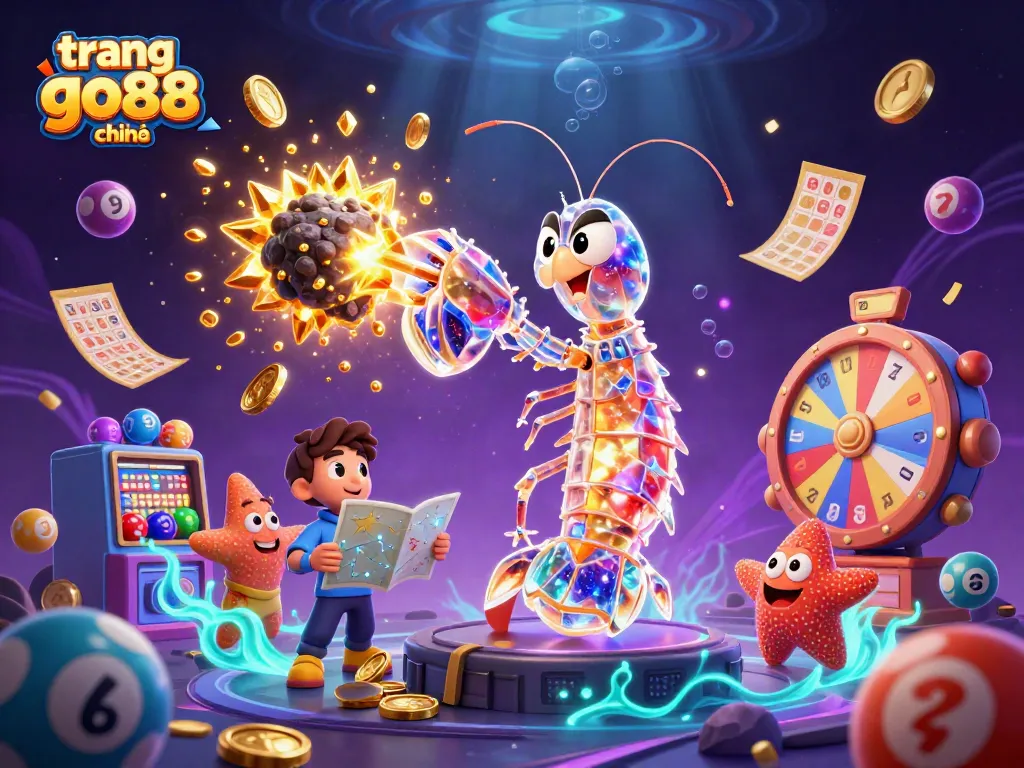 Experience excitement on trang go88 chính with a vibrant 3D illustration of galactic characters and gaming elements.