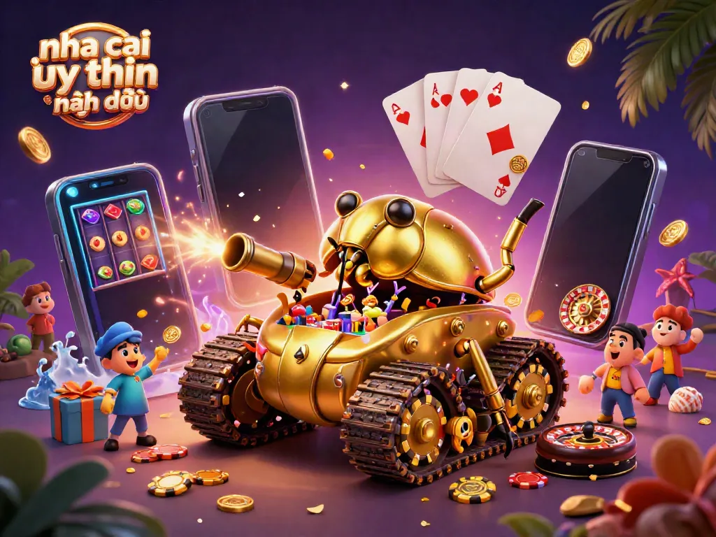 Experience fun with nha cai uy tin hàng đầu through a vibrant casino-themed 3D illustration.