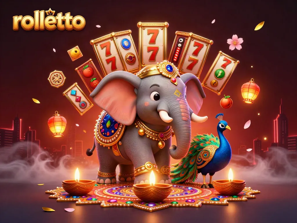 Experience the excitement of rolletto with vibrant slot reels and festive elements for a unique gaming adventure.