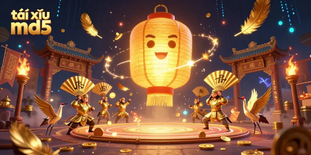 Experience thrilling gameplay in tài xỉu md5 with a vibrant 3D illustration of the mystical lantern spirit.