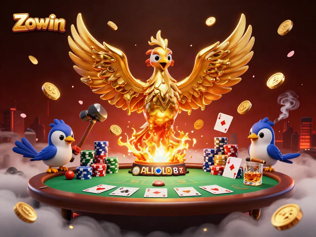 Zowin offers exhilarating casino experiences with a molten golden phoenix symbolizing wealth and luck.