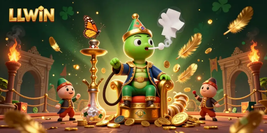 Immerse in LLWIN's thrilling game world featuring dynamic 3D characters and vibrant casino symbols.