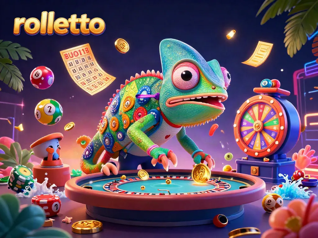Experience rolletto's vibrant casino atmosphere with a colorful 3D illustration full of action and excitement.