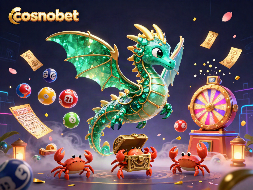 Win exciting rewards with Cosmobet's vibrant 3D casino-themed illustration showcasing dynamic gaming elements.
