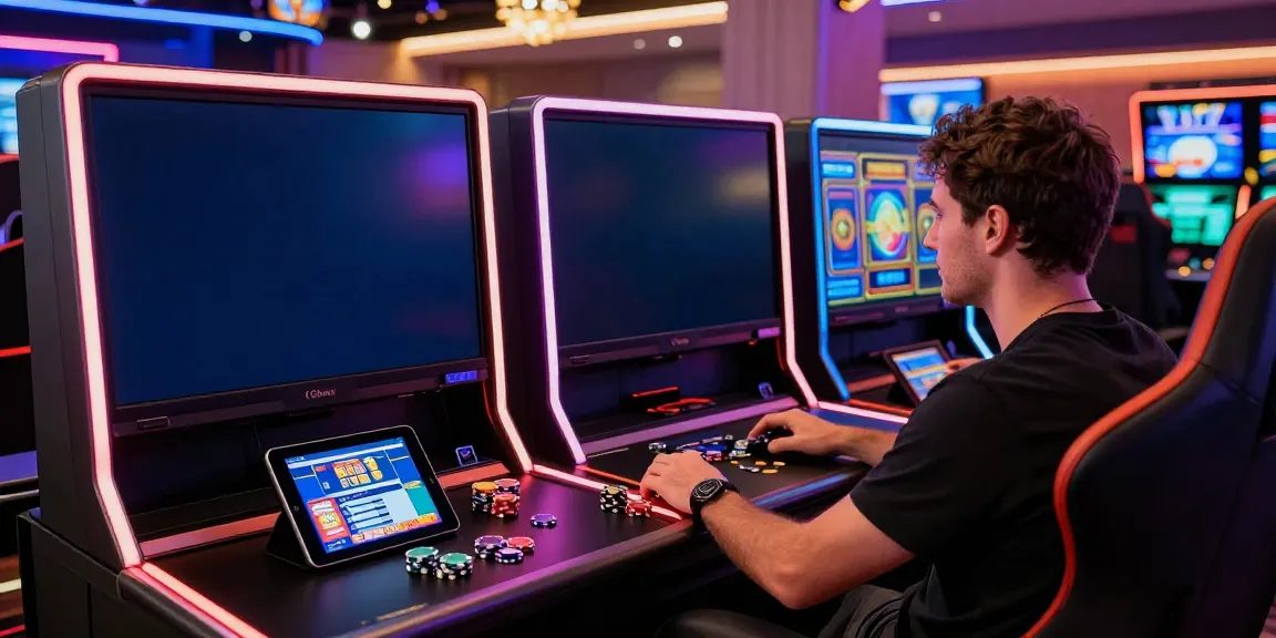 Player enjoying a thrilling gaming session at a casino not on GamStop with vibrant screens and casino chips.