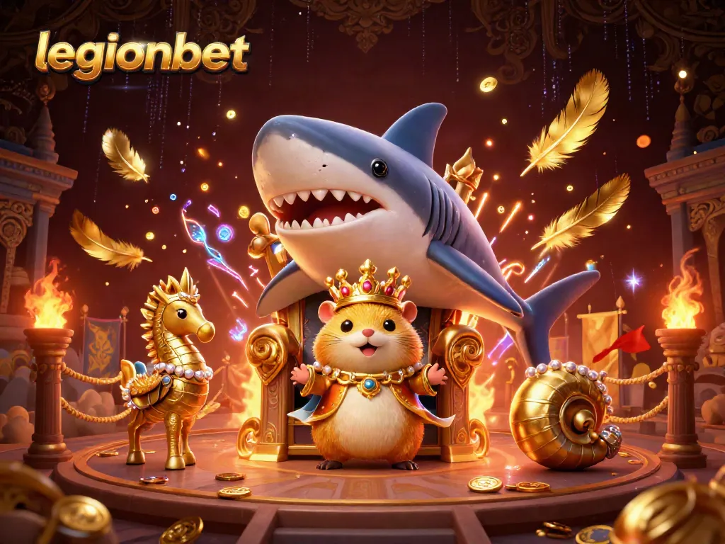 Experience excitement at legionbet with a fierce hamster king and treasure-laden scene.