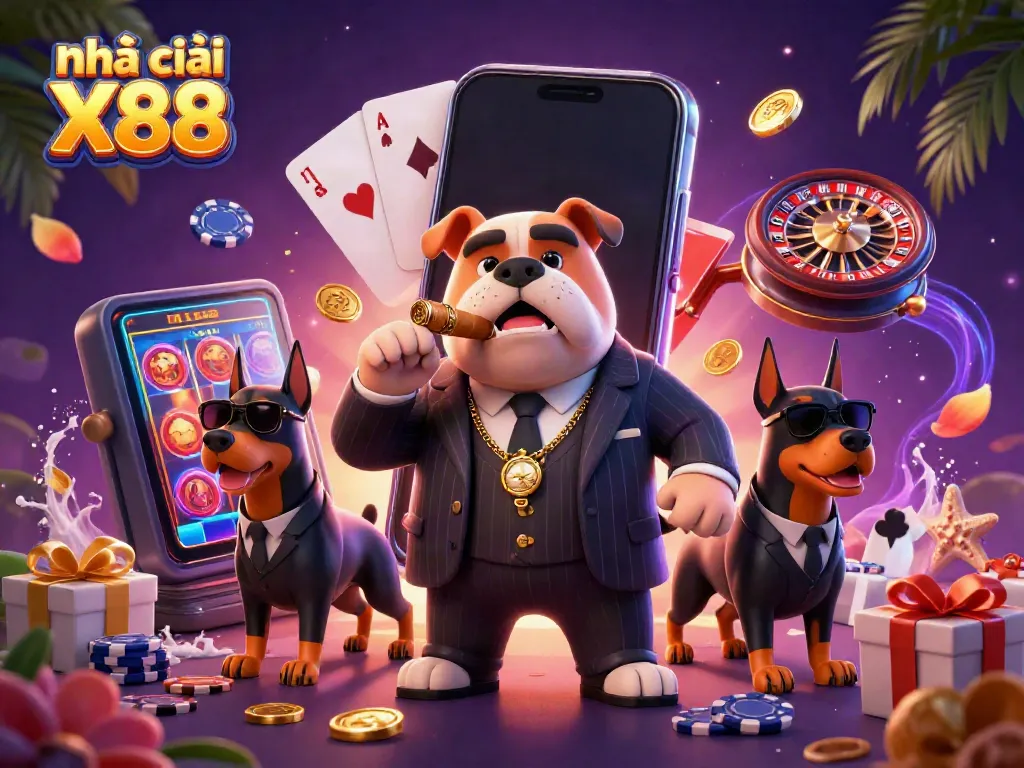 Experience the vibrant world of Nhà cái X88 casino with a 3D mafia boss and game elements