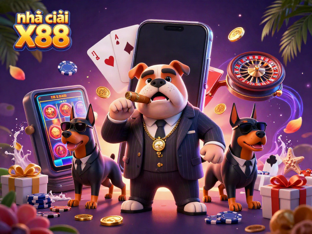 Experience the vibrant world of Nhà cái X88 casino with a 3D mafia boss and game elements