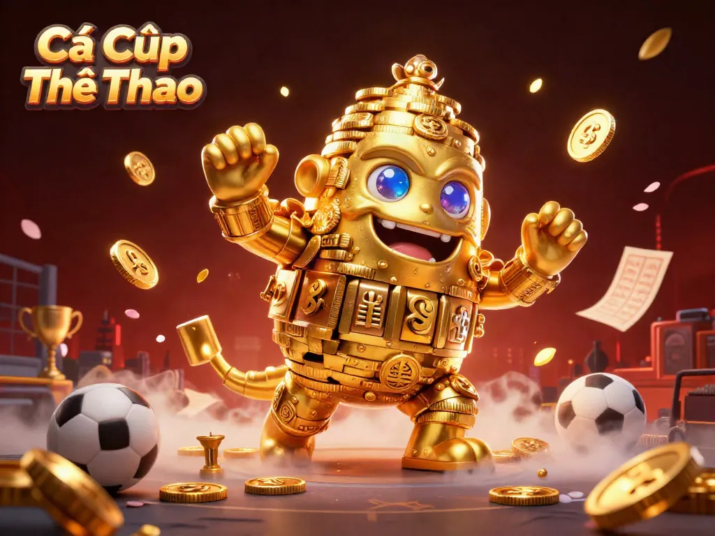 Experience exhilarating betting at Cá Cược Thể Thao featuring a golden golem and sports icons.