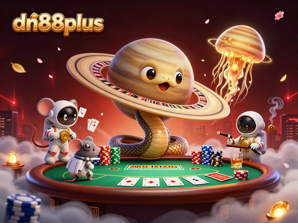 Engage with dn88plus as astronaut mice bet on a roulette wheel made of Saturn's rings in a defiant cosmic casino atmosphere.