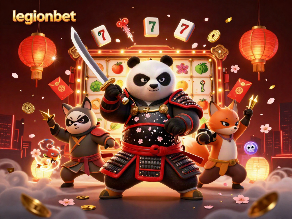 Experience thrilling gaming at legionbet with dynamic samurai panda and vibrant slot elements.
