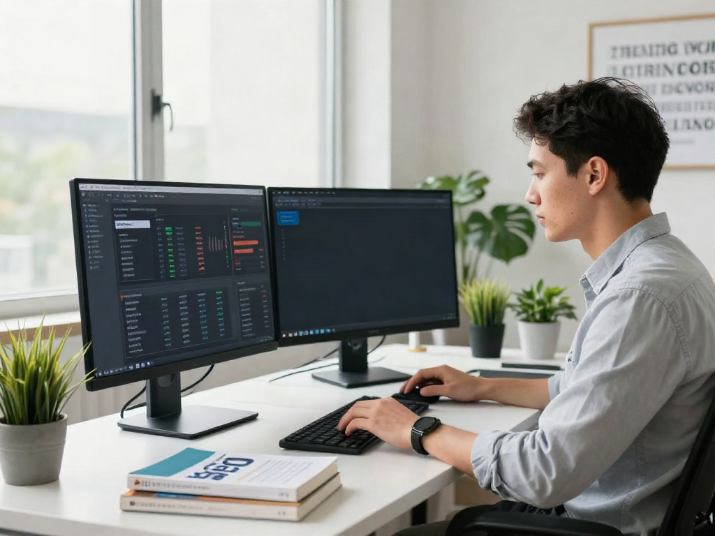 Digital marketer analyzing instant indexing data in a bright office.