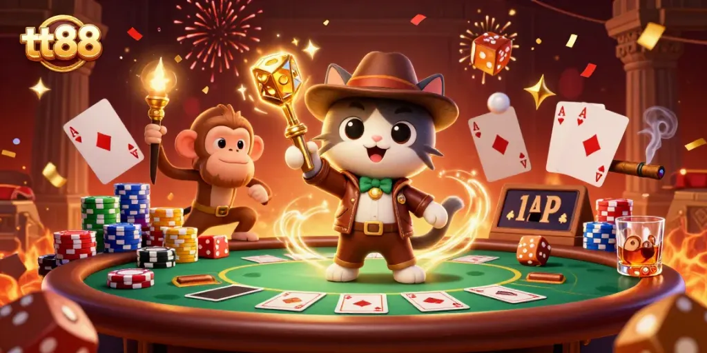 tt88 unleashes thrilling poker excitement with playful characters in a vibrant casino adventure