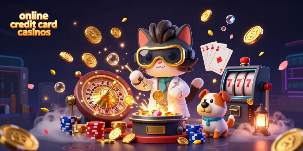 Experience thrilling gameplay at online credit card casinos with dynamic characters and vibrant casino elements.