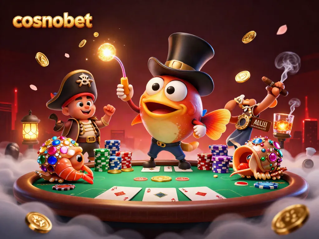 Attract golden coins in Cosmobet with this vibrant 3D casino illustration featuring unique sea creatures.