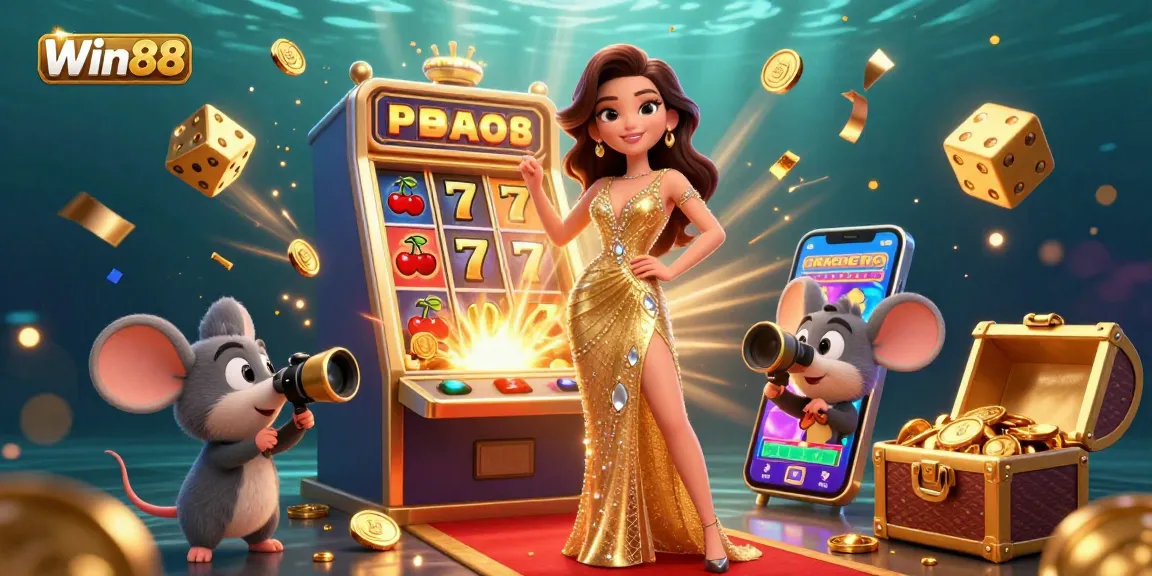 Experience the thrill of winning with Win88 at a dazzling casino scene, featuring jackpots, vibrant games, and stunning visuals.