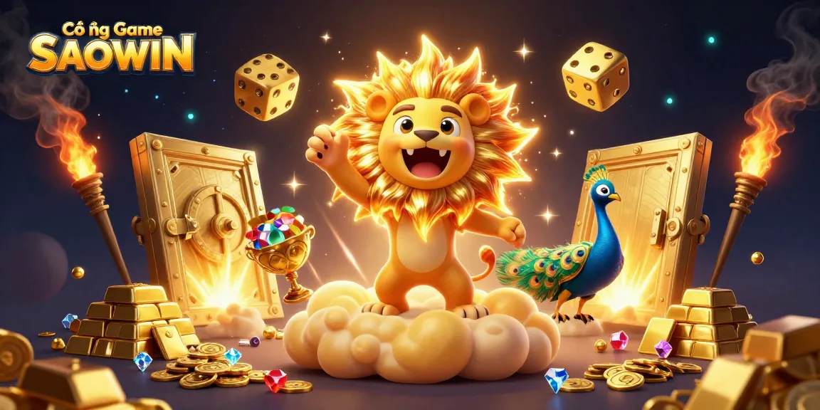Experience gaming excitement at Cổng Game SAOWIN with vibrant 3D casino elements.