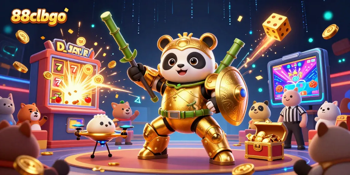 Engage with thrilling 88clbgo casino adventures featuring a mech-suit panda amidst a jackpot explosion.