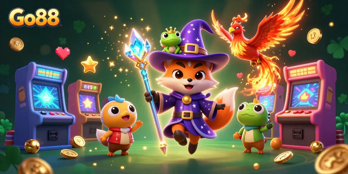 Engage in thrilling gameplay at Go88 with a mystical fox and phoenix amidst vibrant casino elements.