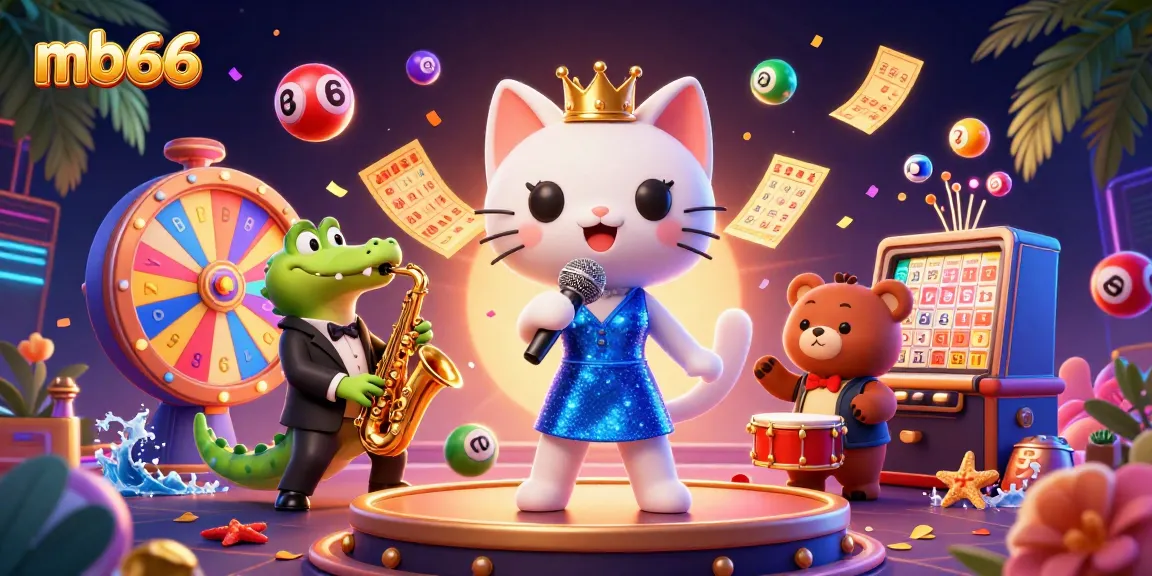 Engage in the vibrant world of mb66 with lively characters amidst lottery excitement.
