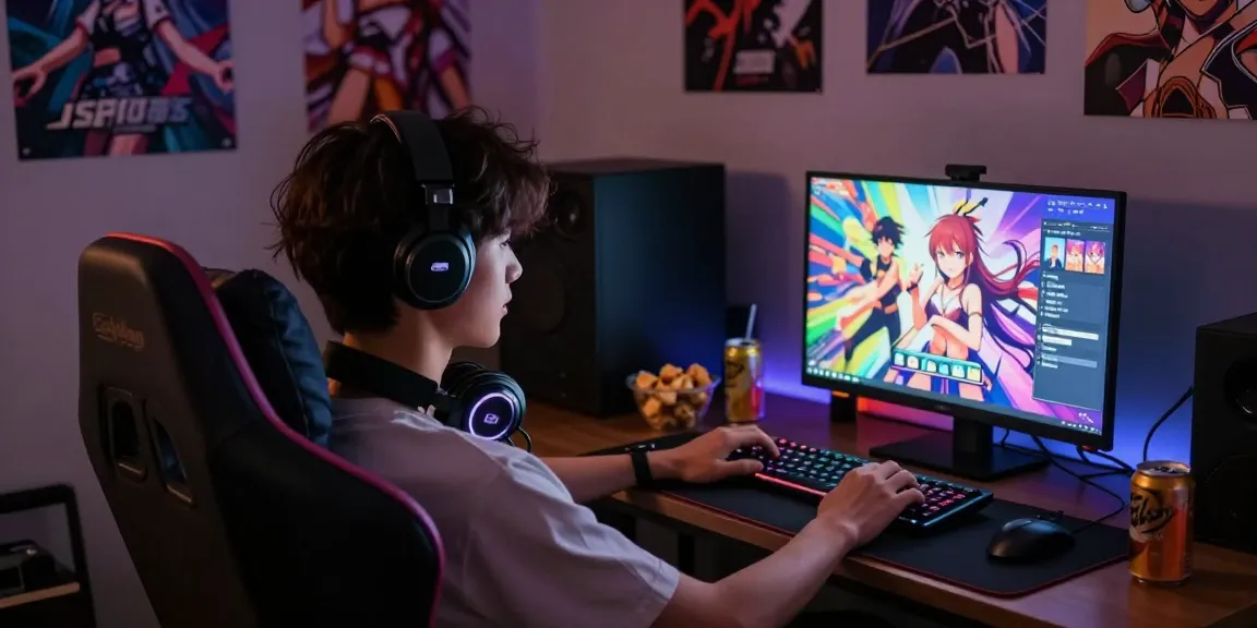 Engaging scene of a person ready to play hentai games in a cozy gaming setup.