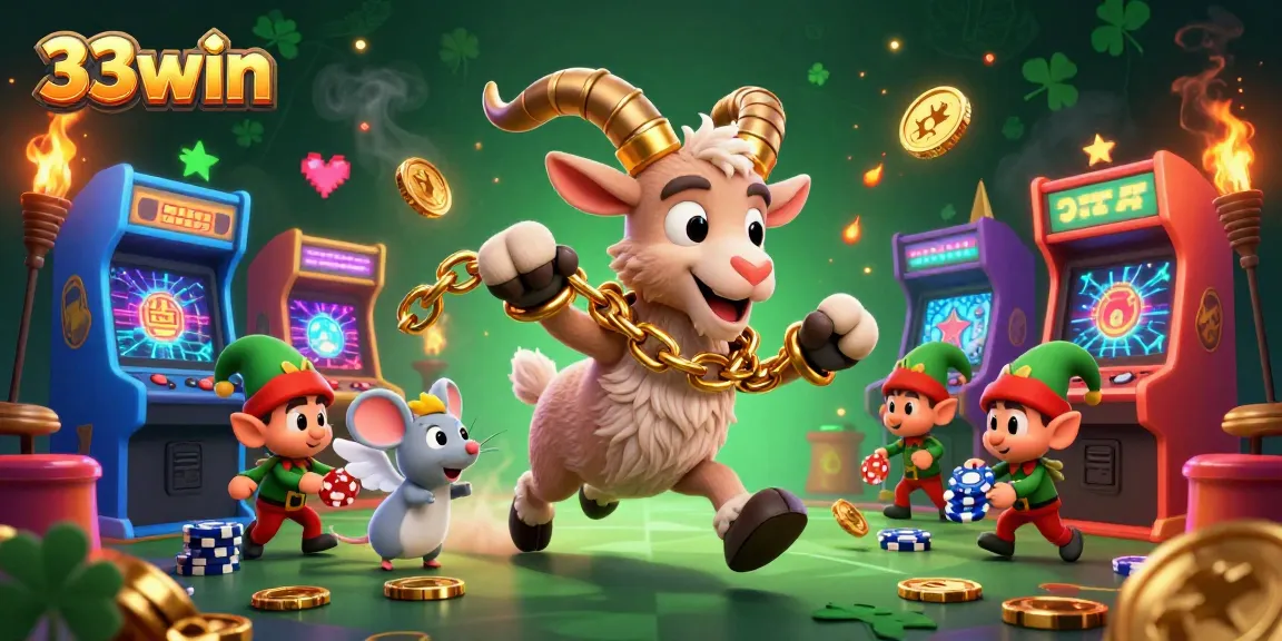 Experience excitement at 33win's holiday-themed casino with vibrant characters and gaming elements.