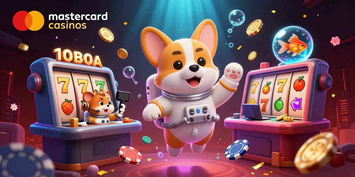 Engage in exciting gameplay at mastercard casinos with floating slot reels and vibrant casino elements.