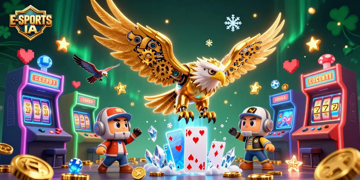 Experience thrilling gameplay with E-SPORTS IA as a daring cybernetic eagle thrives in vibrant arcade-like settings.