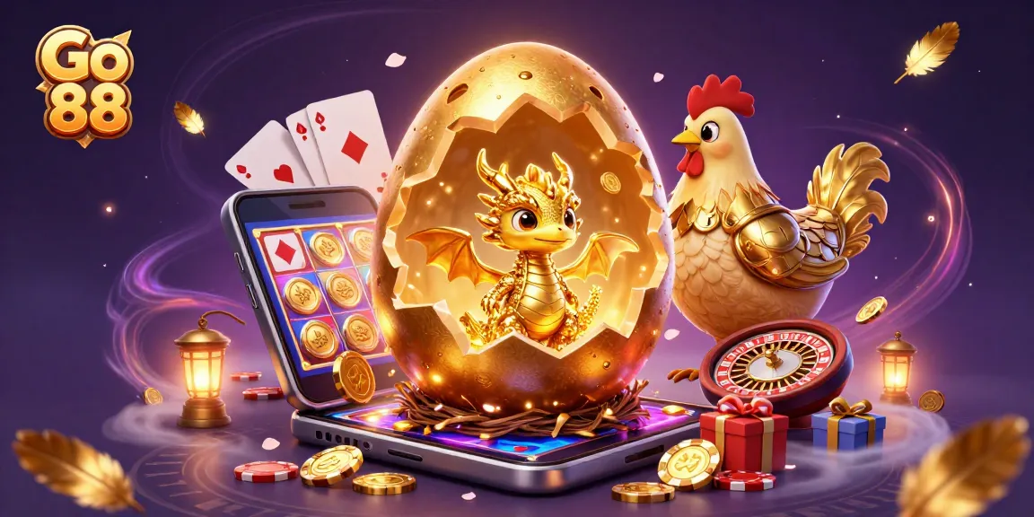 Join the excitement at Go 88 with a captivating scene of a golden dragon and rich casino elements.