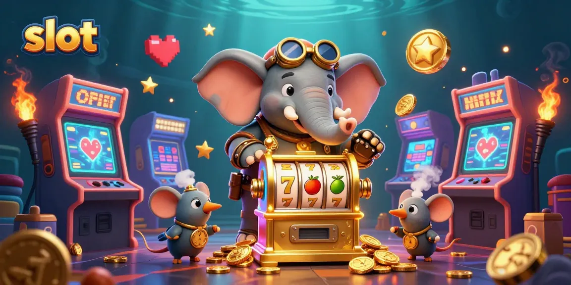 Spin the slot machine in this vibrant 3D scene while surrounded by animated casino elements.
