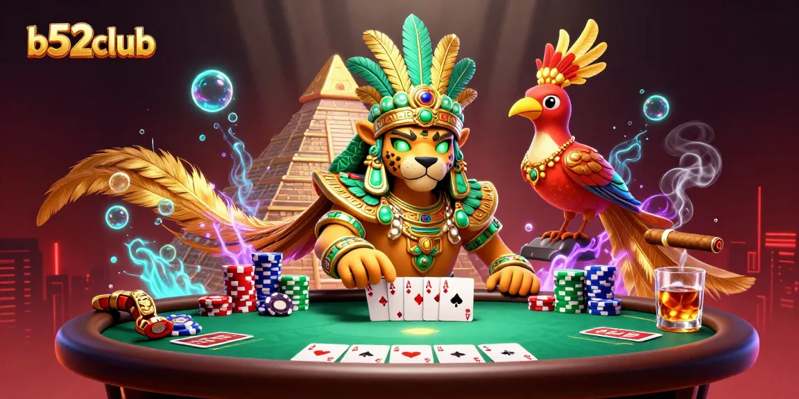 Win big at b52club with this vibrant illustration of Mayan-themed casino excitement.