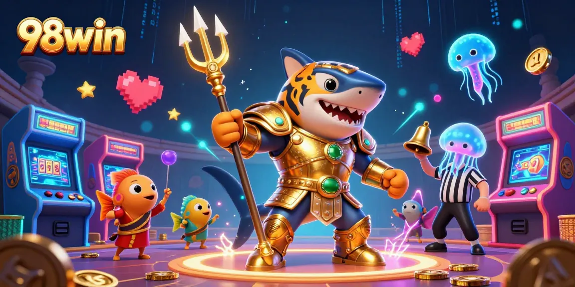 Experience thrilling gameplay with 98win's immersive casino adventure showcasing a tiger shark and vibrant gaming elements.