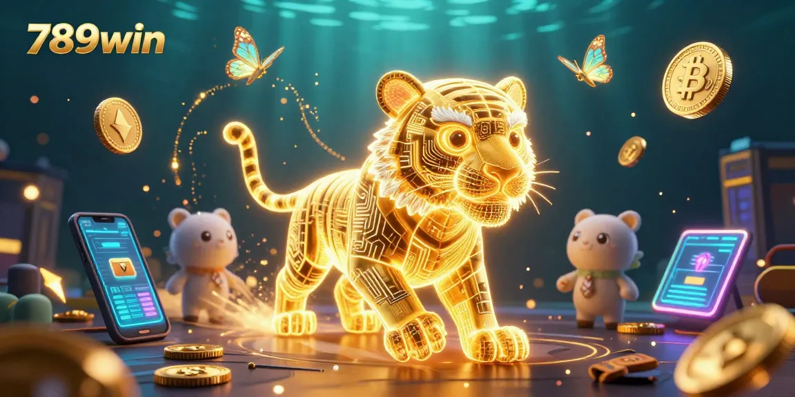 Experience the excitement of 789win casino with vibrant 3D visuals featuring a golden tiger and crypto elements.