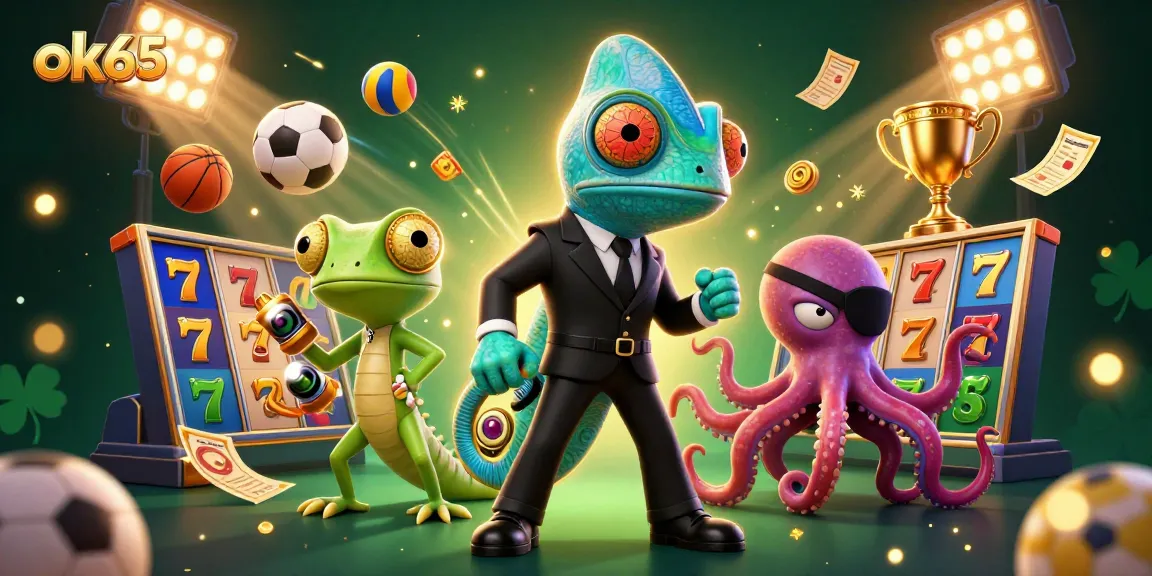 Experience thrilling slot action with the ok65 chameleon agent among vibrant casino elements.