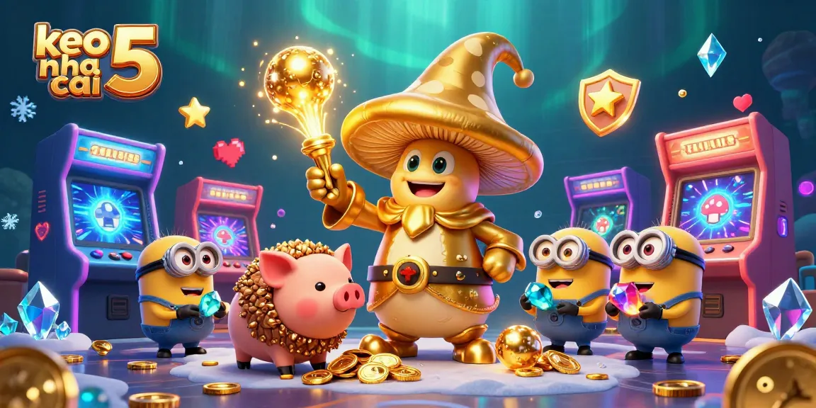 Experience winning with keo nha cai 5's magical mushroom wizard, gold treasures, and vibrant casino elements.
