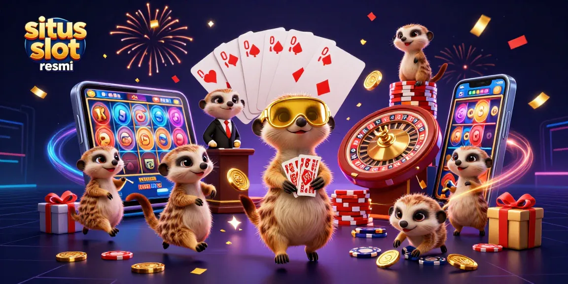Experience the excitement at situs slot resmi with a lively meerkat casino scene bustling with games and rewards.