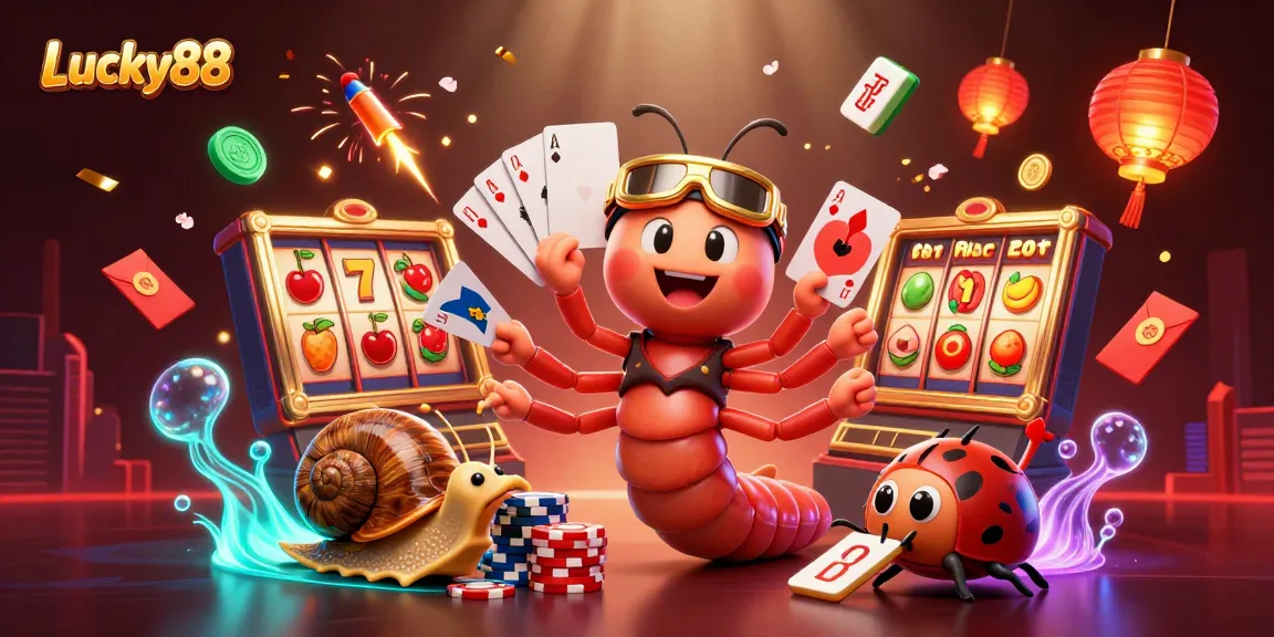 Experience the thrill of Lucky88 slots with cartoon characters and vibrant casino elements.
