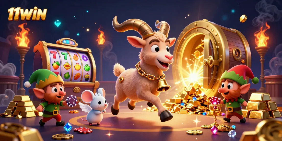 Experience the thrill of 11WIN with a lively casino scene featuring Krampus and playful gremlins stealing chips.