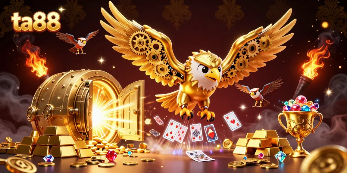 Experience thrilling gaming at ta88 with a dynamic scene of a golden eagle amid vibrant casino elements.