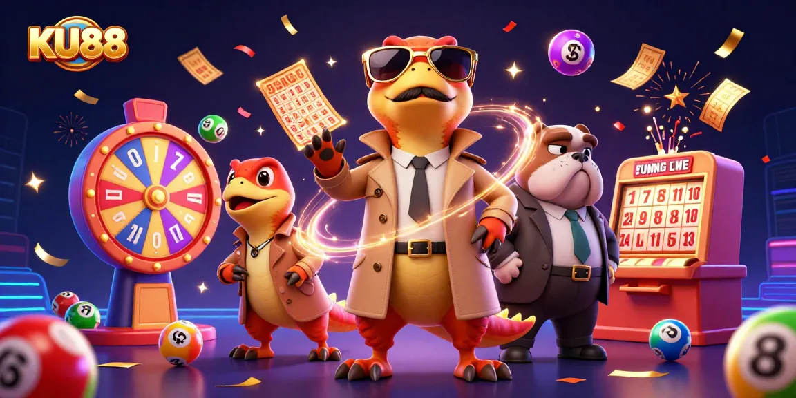 Join KU88's thrilling casino adventure with colorful lottery elements and a humorous twist!